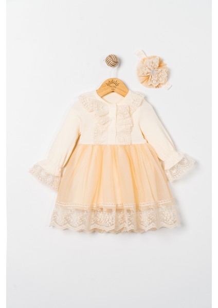 Kız Bebek Elbise Dantelli Bandanalı