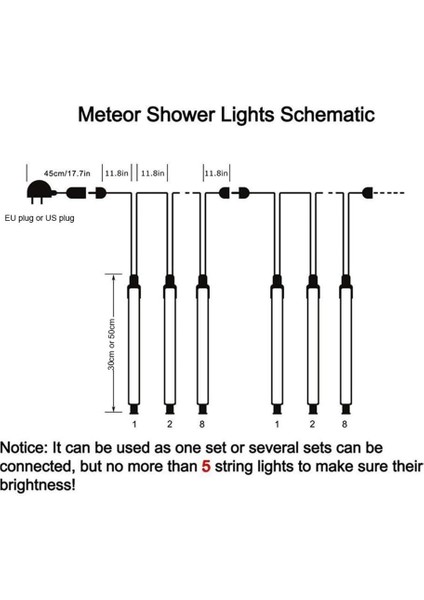 Meteor Kayan Yağmur Işığı LED Dış Mekan 8 Tüp Beyaz 50 cm modelleri