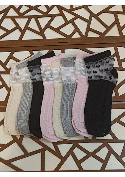 Penye Tüllü Desenli 8'li Kadın Patik Çorap