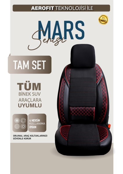 Fiat Linea Uyumlu Lüx Bel Destekli Yarı Deri Oto Koltuk Kılıfı Mars Series Siyah Kırmızı Renk fiyatları