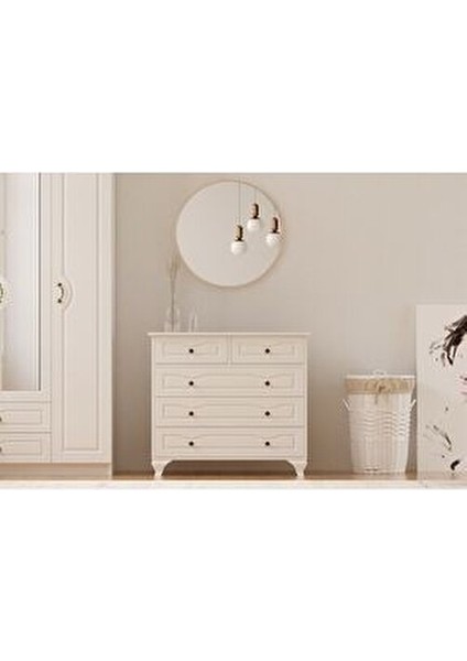 Irmak Country Şifonyer Beyaz Renk 5 Çekmeceli 90x86x40 cm Boyutlarıyla