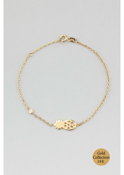 Ananas Figürlü 14 Ayar 18 cm Sarı Altın Bileklik