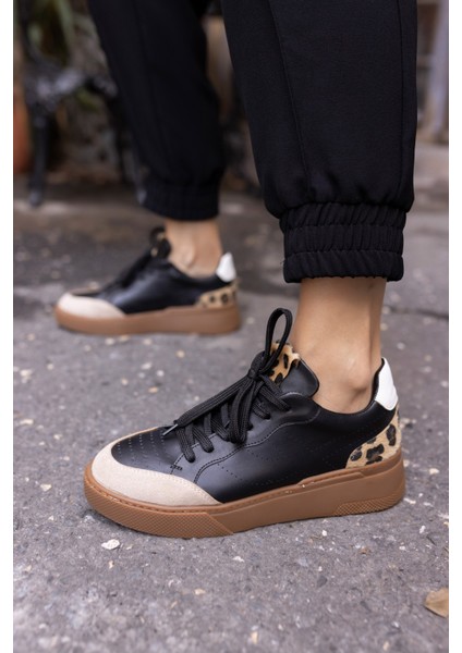 Gordon Kadin Siyah Leopar Garnili Sneaker