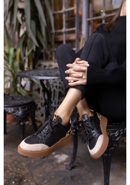 Gordon Kadin Siyah Leopar Garnili Sneaker