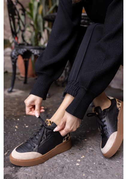 Gordon Kadin Siyah Leopar Garnili Sneaker