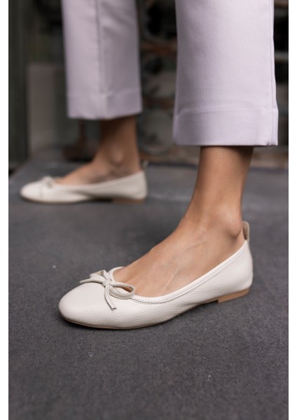 Lumbo Kadın Bej Gercek Deri Babet