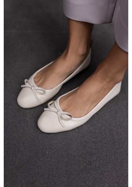 Lumbo Kadın Bej Gercek Deri Babet