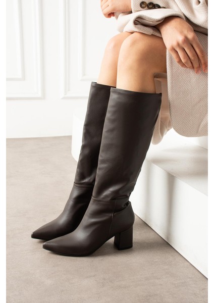 Lollr Kadın Çizme Kalın Topuklu Kahverengi Deri fiyatları