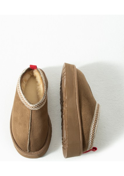 Süet Içi Kürklü Düz Taban Sabo Kışlık Kadın Terlik