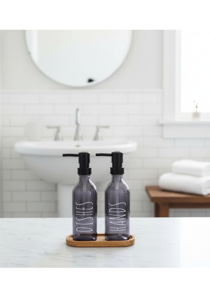 330 ml Ahşap Standlı Sıvı Sabunluk & Deterjanlık – Füme Tezgah Üstü Banyo, Mutfak Sabunluğu, Lavabo Sabunluğu fiyatları