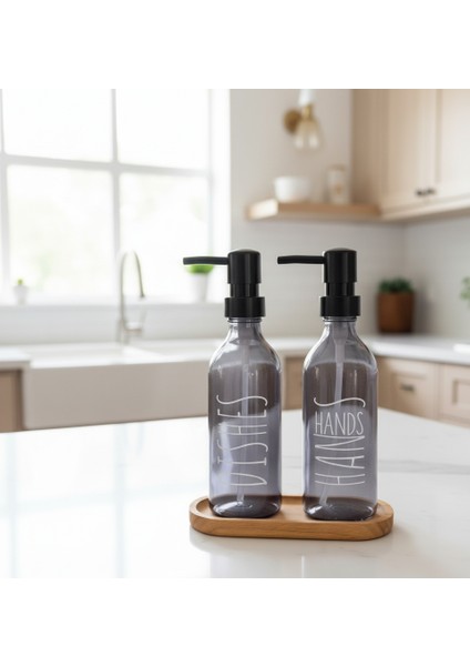 330 ml Ahşap Standlı Sıvı Sabunluk & Deterjanlık – Füme Tezgah Üstü Banyo, Mutfak Sabunluğu, Lavabo Sabunluğu modelleri