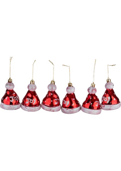 Yılbaşı Süsü 6'lı Bere Kırmızı 8 cm