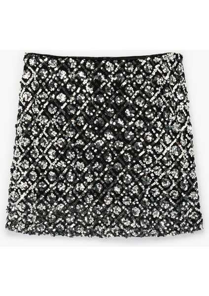 Pullu Payetli Slim Fit Mini A Kesim Abiye Etek modelleri