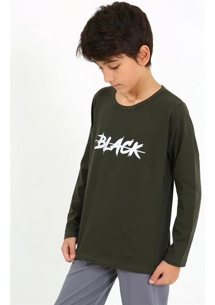 Erkek Çocuk Uzun Kol Penye Pijama Takım Haki
