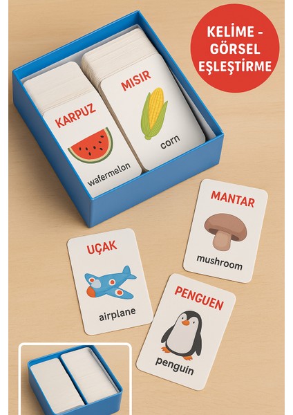 Hafıza Kartları Flash Cards 108 Parça • Türkçe Ingilizce Kelime Oyunu • Zeka ve Dikkat Gelişimi fırsatları