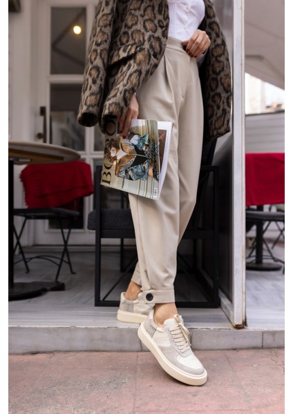 Zero Kadın Bej Gercek Deri Taş Detayli Deri Sneaker modelleri