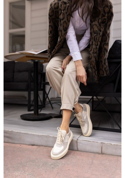 Zero Kadın Bej Gercek Deri Taş Detayli Deri Sneaker indirimleri