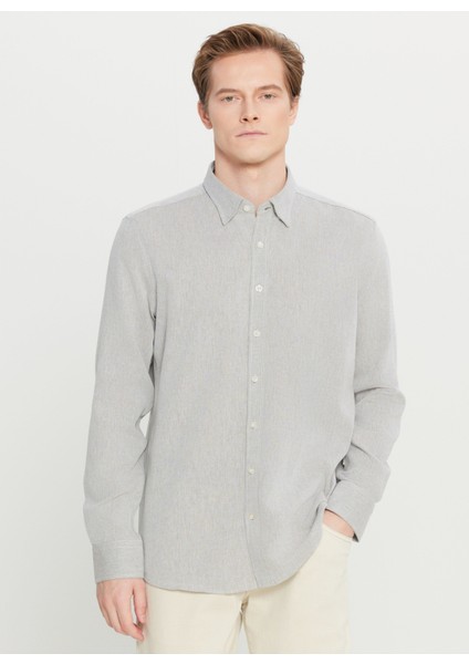 Tailored Fit Düğmeli Yaka Haki Erkek Gömlek ACE020261604_HAK