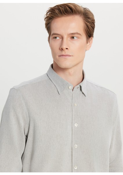 Tailored Fit Düğmeli Yaka Haki Erkek Gömlek ACE020261604_HAK fırsatları