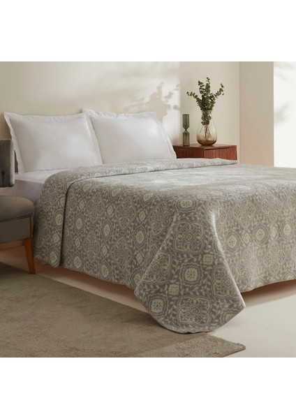 Ansel Çift Kişilik Akrilik Battaniye Açık Gri