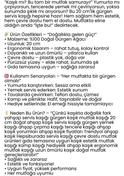 Doğal Gürgen Ahşap Servis Kaşığı – 20 Cm, Ergonomik ve Dayanıklı Mutfak Yardımcısı 722245 modelleri