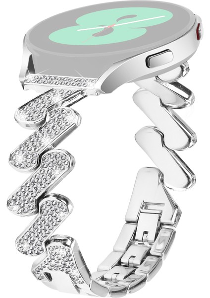 Samsung Galaxy Watch Fe 40MM Bling Rhinestone Dekorlu Saat Kayışı Sert Alaşımlı Bilezik - Gümüş (Yurt Dışından)