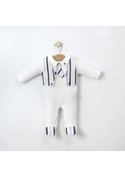 Çizgili Kravat Nakışlı Gömlek Yaka Bebe Erkek Tulum
