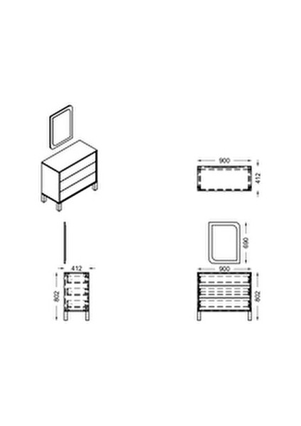 Şifonyer Modern Tasarımlı 3 Çekmeceli Melamin Kaplı Aynalı 90x80x41 cm
