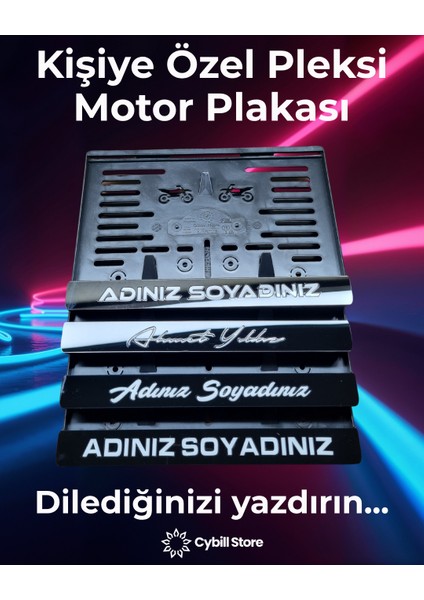 Kişiye Özel Motosiklet Plaka Altı -Şık ve Dayanıklı Plaka Kişiye Özel Beyaz Cybill Store Motor Plakalık Pleksi | Ad Soyad Yazılı 3D Kabartma | Parlak Premium Modifiye Tasarım | Dayanıklı,