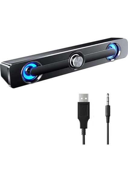 USB Destekli Stereo Soundbar Hoparlör – LED Işıklı, Güçlü Ses Kalitesi, Pc / Laptop / Tv / Telefon Uyumlu modelleri