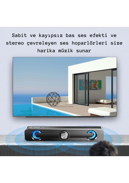 USB Destekli Stereo Soundbar Hoparlör – LED Işıklı, Güçlü Ses Kalitesi, Pc / Laptop / Tv / Telefon Uyumlu