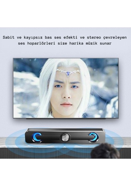 USB Destekli Stereo Soundbar Hoparlör – LED Işıklı, Güçlü Ses Kalitesi, Pc / Laptop / Tv / Telefon Uyumlu