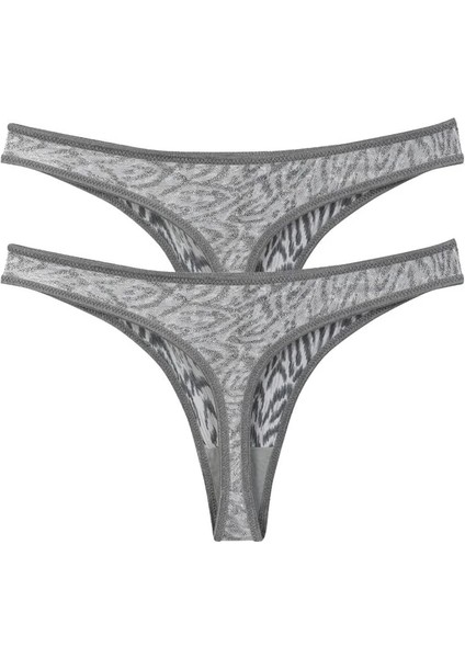 Kadın Gri Zebra Desenli 2'li Tanga Slip