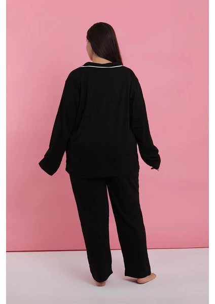 Kadın Büyük Beden Siyah Düğmeli Pijama Takımı indirimleri