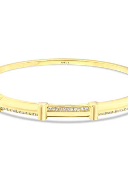 Taşlı Tasarım Altın Kelepçe - 14K