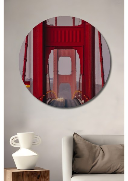 Golden Gate Köprüsü Ahşap Mdf Dekoratif Ev/işyeri Duvar Tablo Yuvarlak Ev/işyeri Duvar Tablo