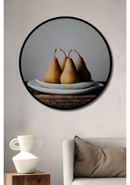 Dekoratif Ahşap Yuvarlak Çerçeve Görünümlü Tablo Dört Armut
