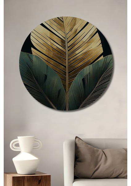 Altın Yaprak Tasarımı Ahşap Mdf Dekoratif Ev/işyeri Duvar Tablo Yuvarlak Ev/işyeri Duvar Tablo