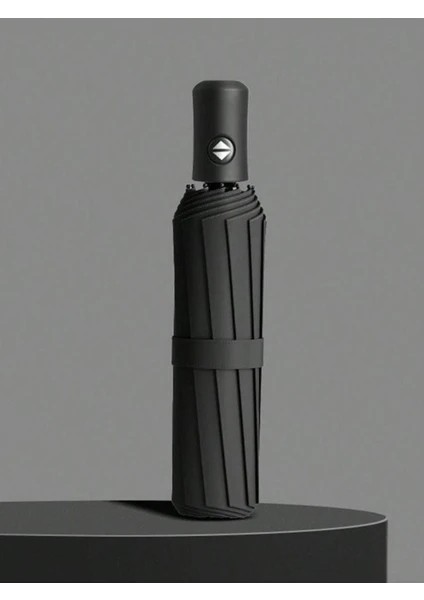 Şemsiye Tam Otomatik Rüzgarda Kırılmayan Fiber Unisex 8 Telli Siyah