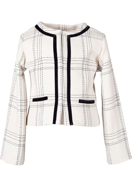 Blazer Kesim Biyeli Jakarlı Krem Kışlık Kız Çocuk Abiye Ceket fiyatları