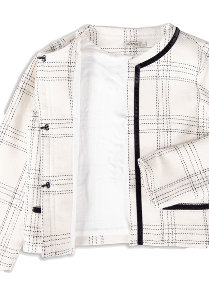 Blazer Kesim Biyeli Jakarlı Krem Kışlık Kız Çocuk Abiye Ceket modelleri