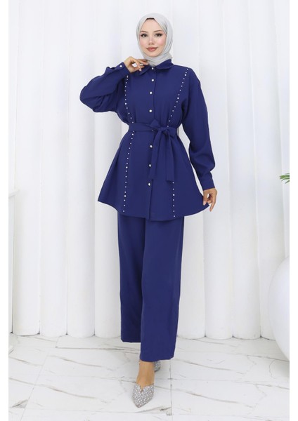 Incili Kuşaklı Ikili Takım Indigo 19265