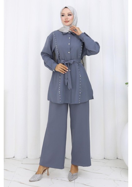 Incili Kuşaklı Ikili Takım Gri 19265