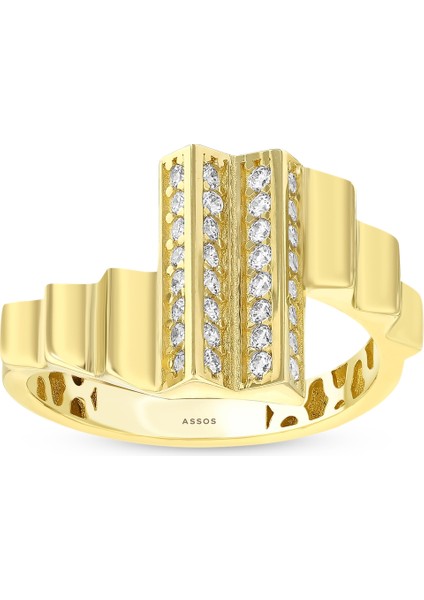 Taşlı Tasarım Altın Yüzük - 14K