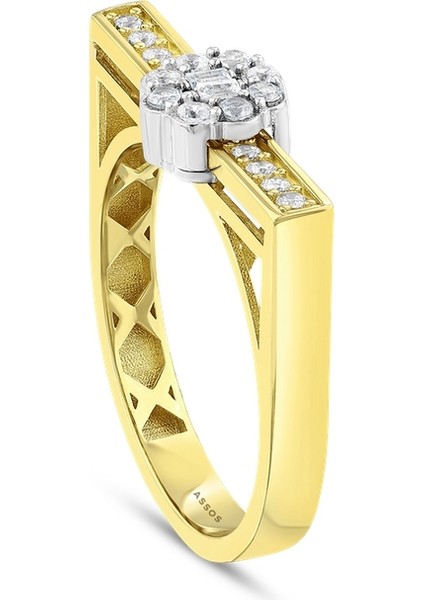 Taşlı Tasarım Altın Yüzük - 14K