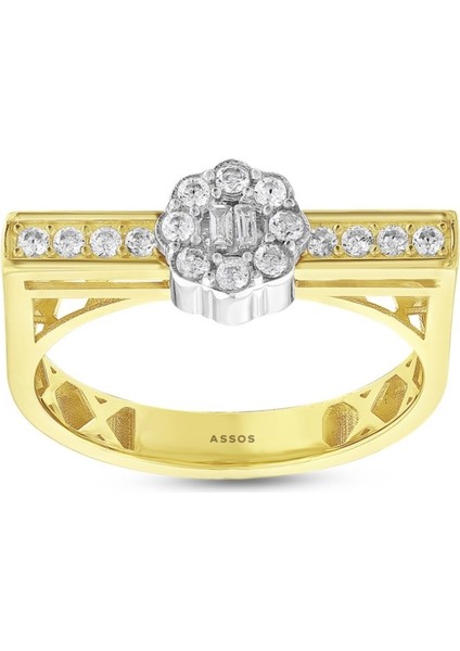 Taşlı Tasarım Altın Yüzük - 14K