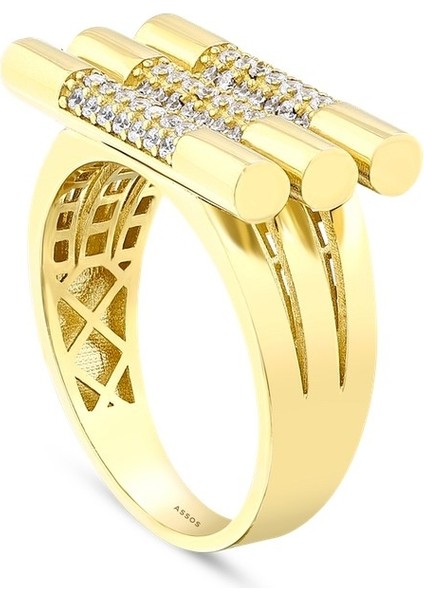 Taşlı Tasarım Altın Yüzük - 14K