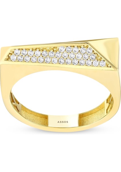 Taşlı Tasarım Altın Yüzük - 14K