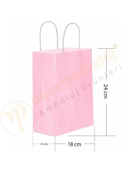 Pembe Kraft Çanta Küçük Boy 18X8X24 cm 25 Adet