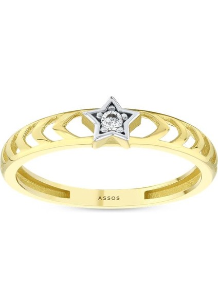 Taşlı Tasarım Altın Yüzük - 14K